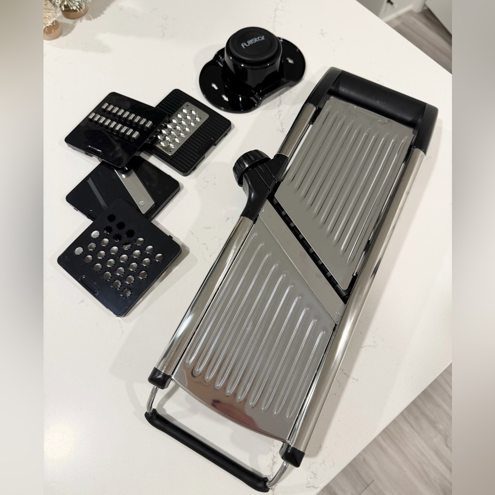 Stainless Steel Mandoline Slicer with Black Attachments